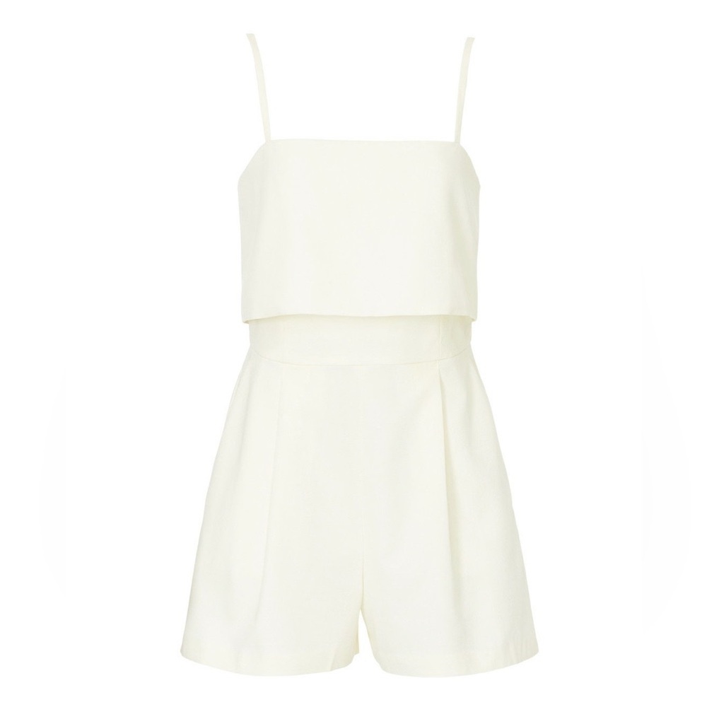 Club Monaco Crepe Textured Cream Spaghetti Strap Romper Playsuit with Pockets - Picture 17 of 17
